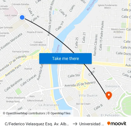 C/Federico Velasquez Esq. Av. Albert Thomas to Universidad APEC map