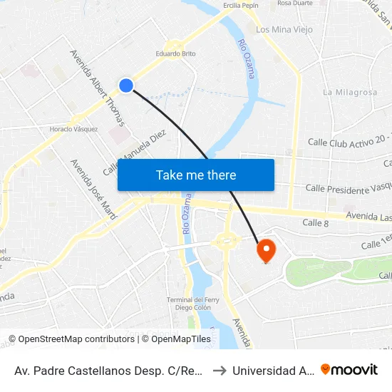 Av. Padre Castellanos Desp. C/Respaldo 8 to Universidad APEC map