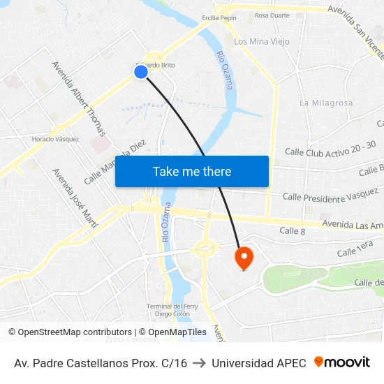Av. Padre Castellanos Prox. C/16 to Universidad APEC map