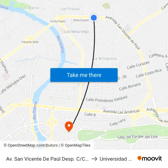 Av. San Vicente De Paúl Desp. C/Carrera G to Universidad APEC map