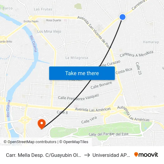 Carr. Mella Desp. C/Guayubin Olivo to Universidad APEC map