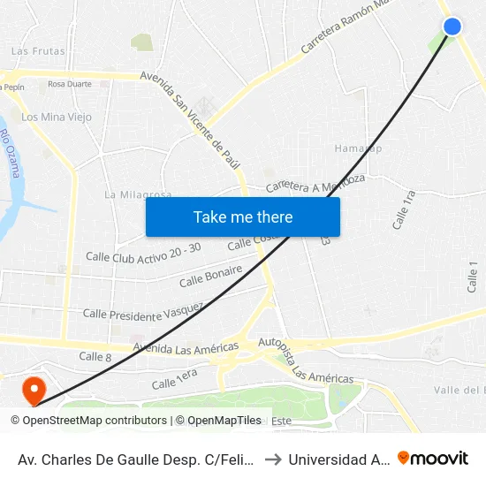 Av. Charles De Gaulle Desp. C/Felipe Alfau to Universidad APEC map
