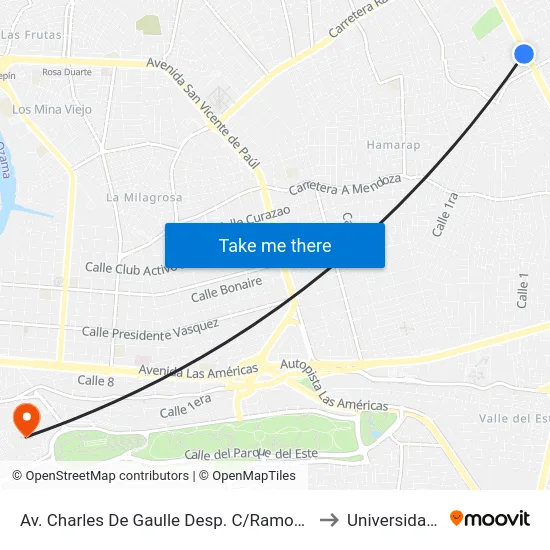 Av. Charles De Gaulle Desp. C/Ramon Esperanza Hierro to Universidad APEC map
