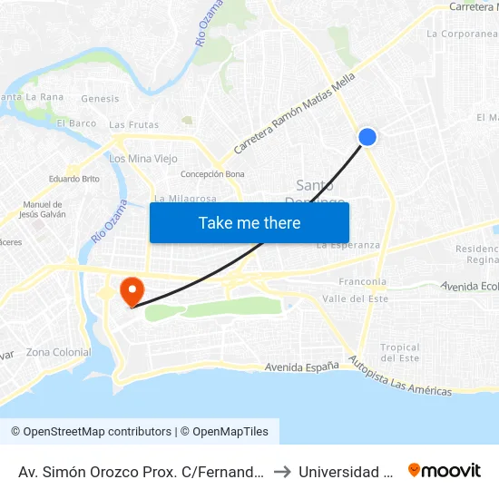 Av. Simón Orozco Prox. C/Fernando Estrella to Universidad APEC map