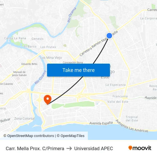 Carr. Mella Prox. C/Primera to Universidad APEC map