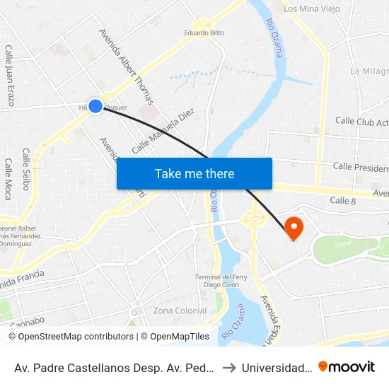 Av. Padre Castellanos Desp. Av. Pedro Livio Cedeño to Universidad APEC map