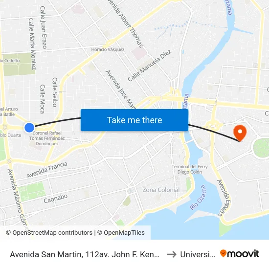 Avenida San Martin, 112av. John F. Kennedy Prox. C/Paseo De Los Aviadores to Universidad APEC map