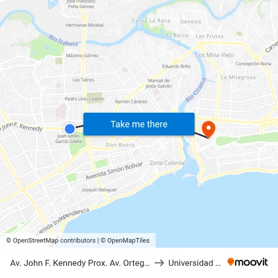 Av. John F. Kennedy Prox. Av. Ortega Y Gasset to Universidad APEC map