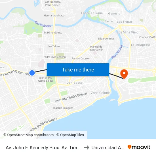 Av. John F. Kennedy Prox. Av. Tiradentes to Universidad APEC map