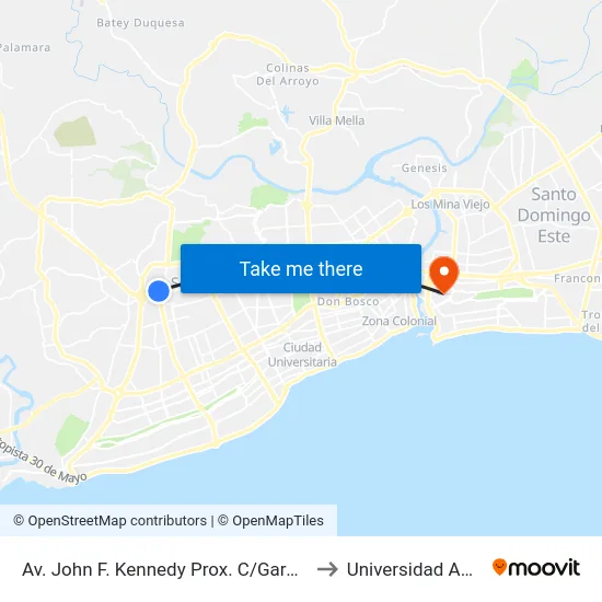 Av. John F. Kennedy Prox. C/Gardenia to Universidad APEC map