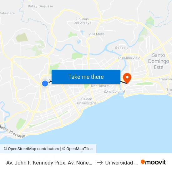 Av. John F. Kennedy Prox. Av. Núñez De Cáceres to Universidad APEC map