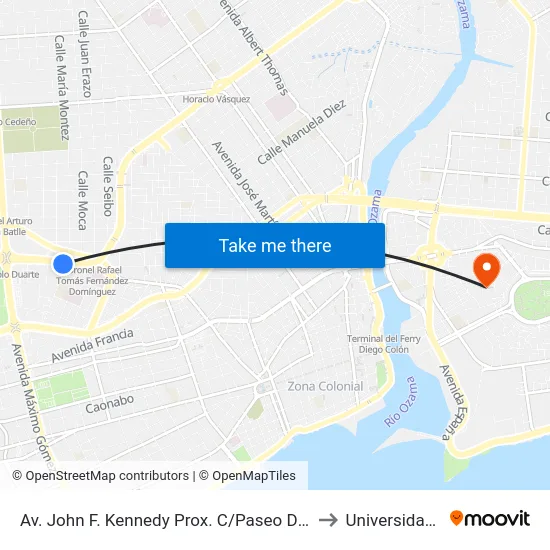 Av. John F. Kennedy Prox. C/Paseo De Los Periodistas to Universidad APEC map