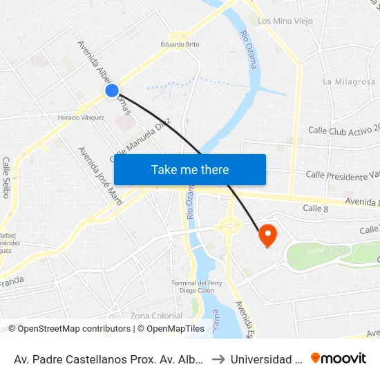 Av. Padre Castellanos Prox. Av. Albert Thomas to Universidad APEC map