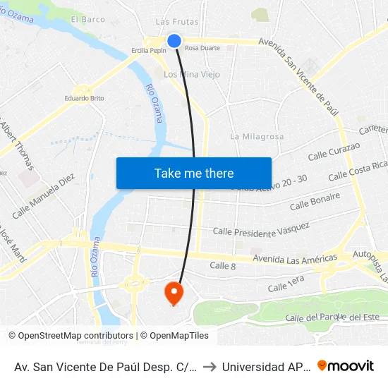 Av. San Vicente De Paúl Desp. C/271 to Universidad APEC map