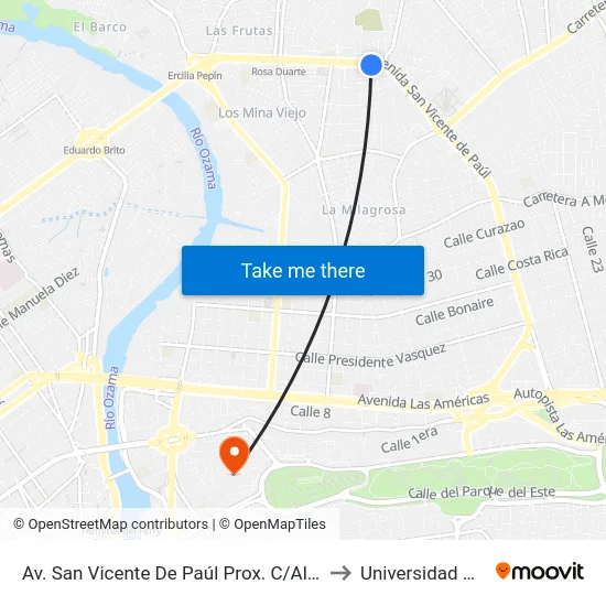 Av. San Vicente De Paúl Prox. C/Altagracia to Universidad APEC map