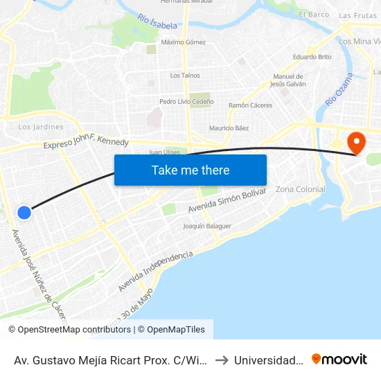 Av. Gustavo Mejía Ricart Prox. C/Winston Arnaud to Universidad APEC map