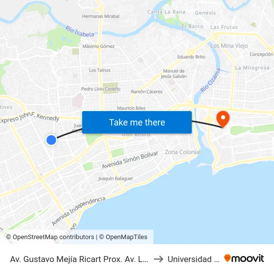 Av. Gustavo Mejía Ricart Prox. Av. Lope De Vega to Universidad APEC map