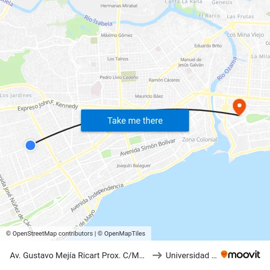 Av. Gustavo Mejía Ricart Prox. C/Máximo Blonda to Universidad APEC map