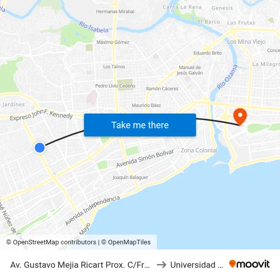 Av. Gustavo Mejia Ricart Prox. C/Freddy Presto to Universidad APEC map