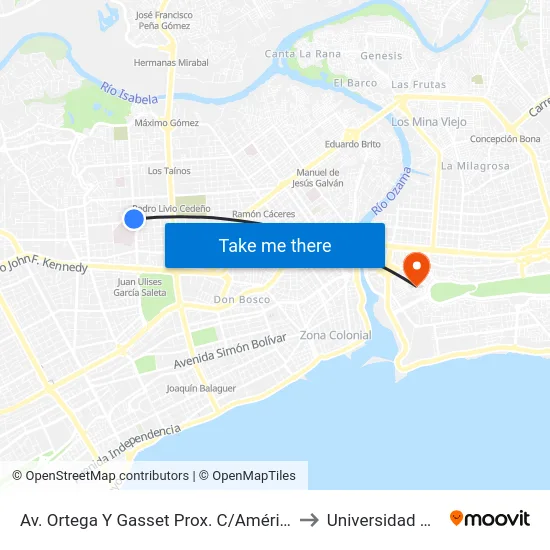 Av. Ortega Y Gasset Prox. C/Américo Lugo to Universidad APEC map