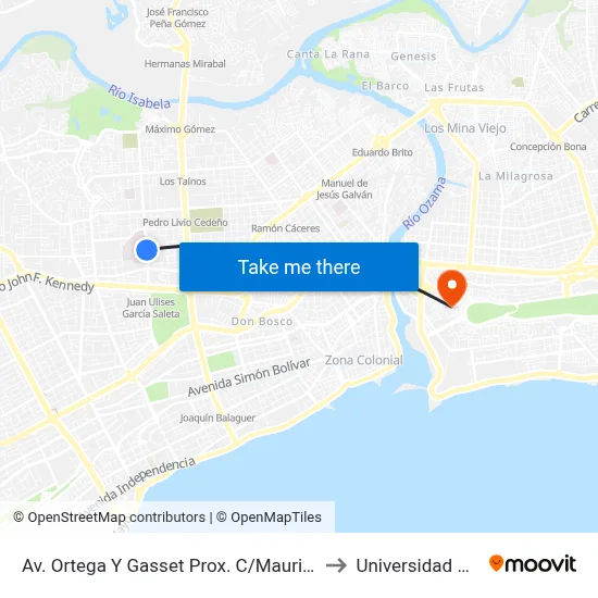 Av. Ortega Y Gasset Prox. C/Mauricio Baez to Universidad APEC map