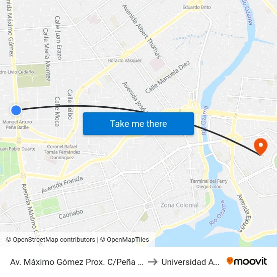 Av. Máximo Gómez Prox. C/Peña Batlle to Universidad APEC map
