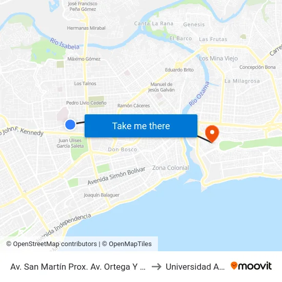 Av. San Martín Prox. Av. Ortega Y Gasset to Universidad APEC map