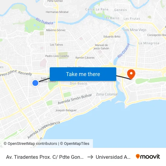 Av. Tiradentes Prox. C/ Pdte González to Universidad APEC map