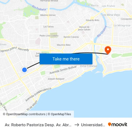 Av. Roberto Pastoriza Desp. Av. Abraham Lincoln to Universidad APEC map
