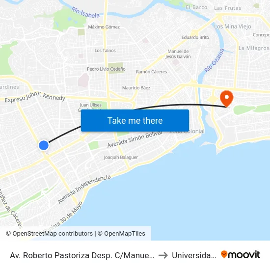 Av. Roberto Pastoriza Desp. C/Manuel De Jesús Troncoso to Universidad APEC map