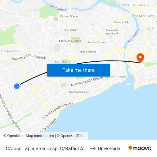 C/José Tapia Brea Desp. C/Rafael Augusto Sánchez to Universidad APEC map