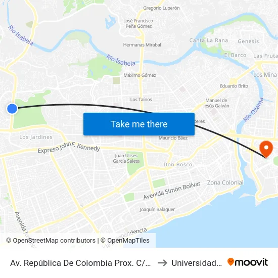 Av. República De Colombia Prox. C/Juan Marichal to Universidad APEC map
