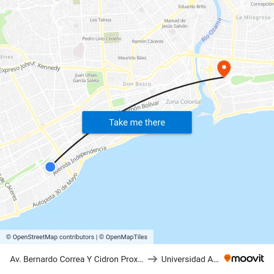 Av. Bernardo Correa Y Cidron Prox. C/1ra to Universidad APEC map