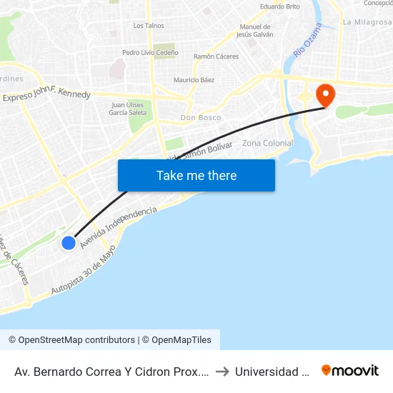 Av. Bernardo Correa Y Cidron Prox. Av. Italia to Universidad APEC map