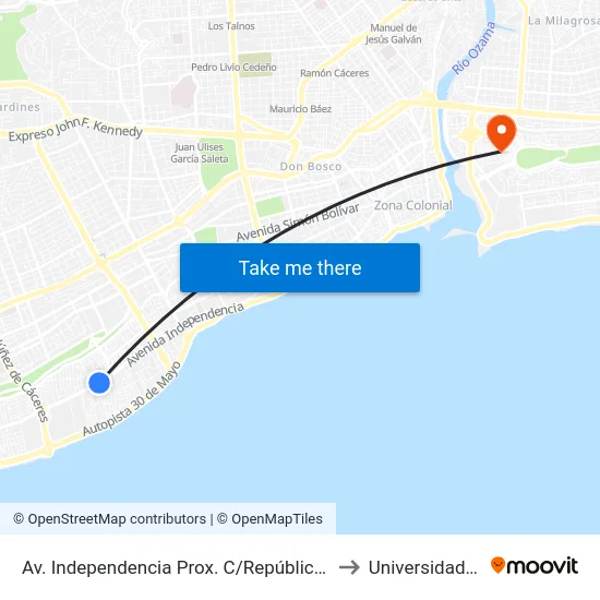 Av. Independencia Prox. C/República De Ecuador to Universidad APEC map
