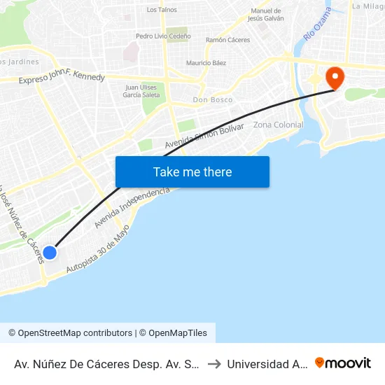 Av. Núñez De Cáceres Desp. Av. Sarasota to Universidad APEC map