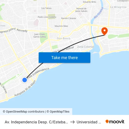 Av. Independencia Desp. C/Esteban Suazo to Universidad APEC map
