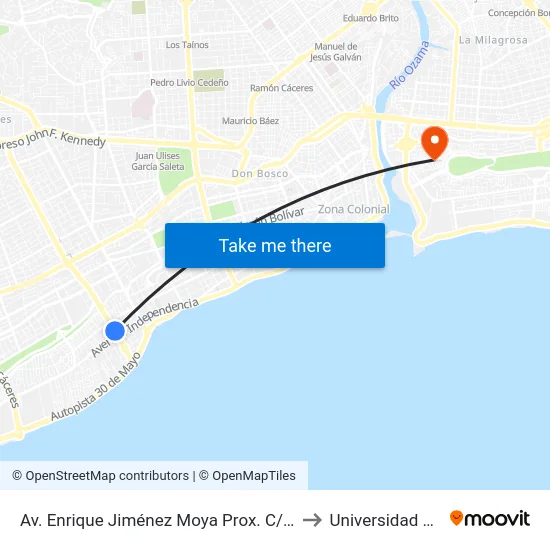 Av. Enrique Jiménez Moya Prox. C/Interior 2 to Universidad APEC map
