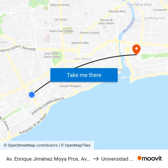 Av. Enrique Jiménez Moya Prox. Av. Sarasota to Universidad APEC map