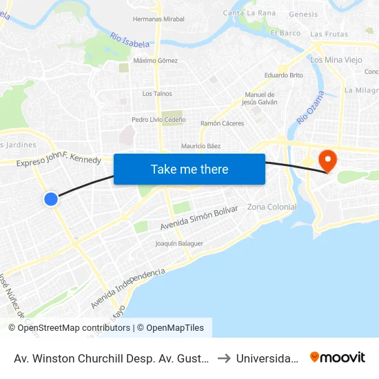 Av. Winston Churchill Desp. Av. Gustavo Mejia Ricart to Universidad APEC map