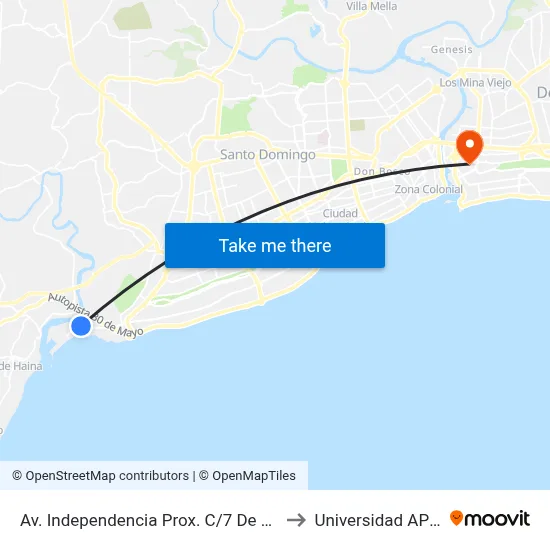 Av. Independencia Prox. C/7 De Abril to Universidad APEC map