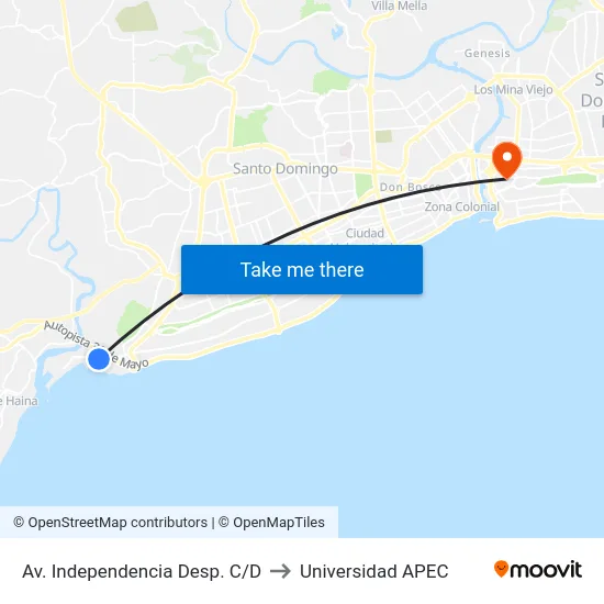 Av. Independencia Desp. C/D to Universidad APEC map