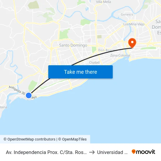 Av. Independencia Prox. C/Sta. Rosa De Lima to Universidad APEC map