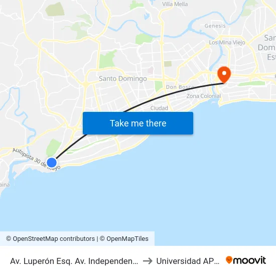 Av. Luperón Esq. Av. Independencia to Universidad APEC map