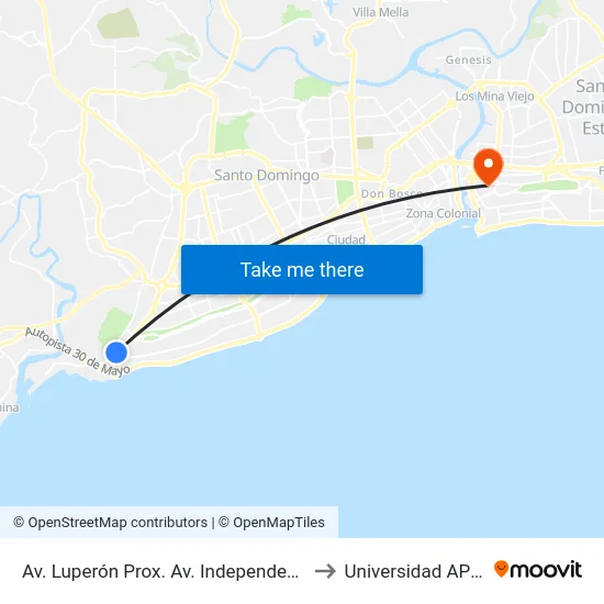 Av. Luperón Prox. Av. Independencia to Universidad APEC map