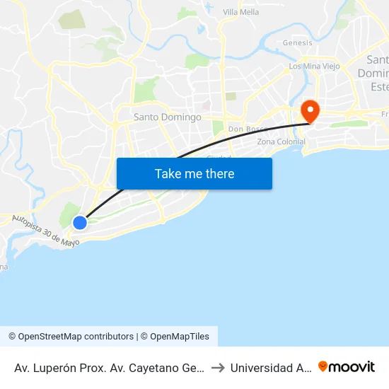 Av. Luperón Prox. Av. Cayetano Germosen to Universidad APEC map