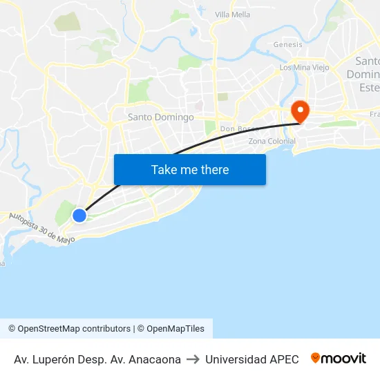Av. Luperón Desp. Av. Anacaona to Universidad APEC map
