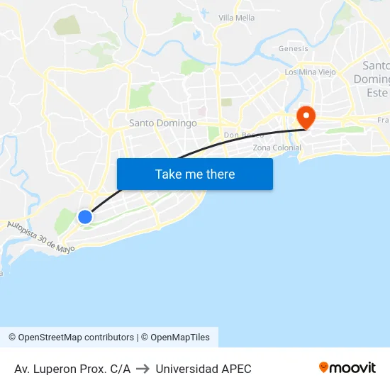 Av. Luperon Prox. C/A to Universidad APEC map