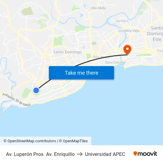 Av. Luperón Prox. Av. Enriquillo to Universidad APEC map
