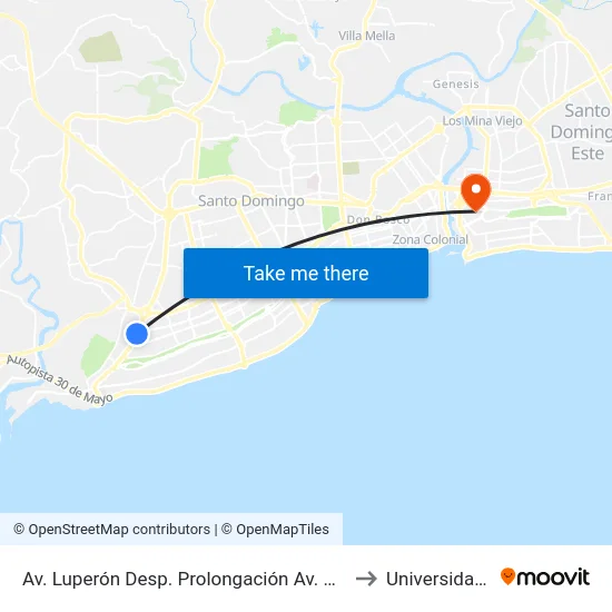 Av. Luperón Desp. Prolongación Av. Rómulo Betancourt to Universidad APEC map